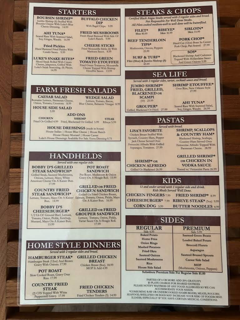 Luke's Pub & Steakhouse Menu 1