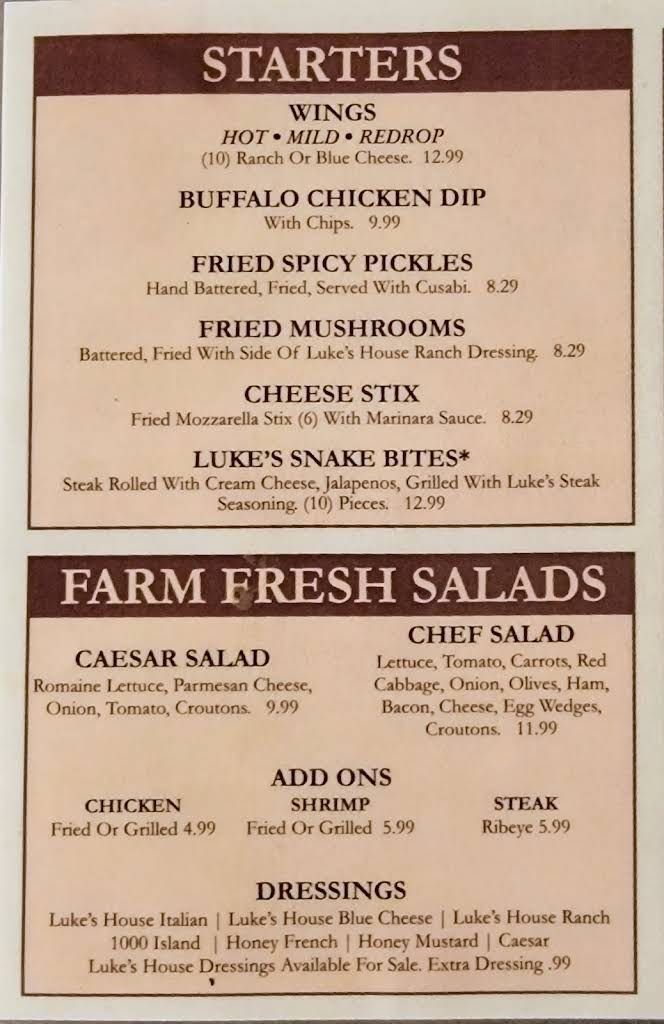 Luke's Pub & Steakhouse Menu 3